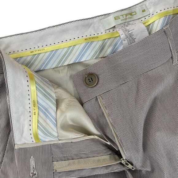 ETRO Italy Pinstripe Flat front Lightweight Cropped Pants Wm Sz 48/ US‎ 16 - Picture 8 of 11